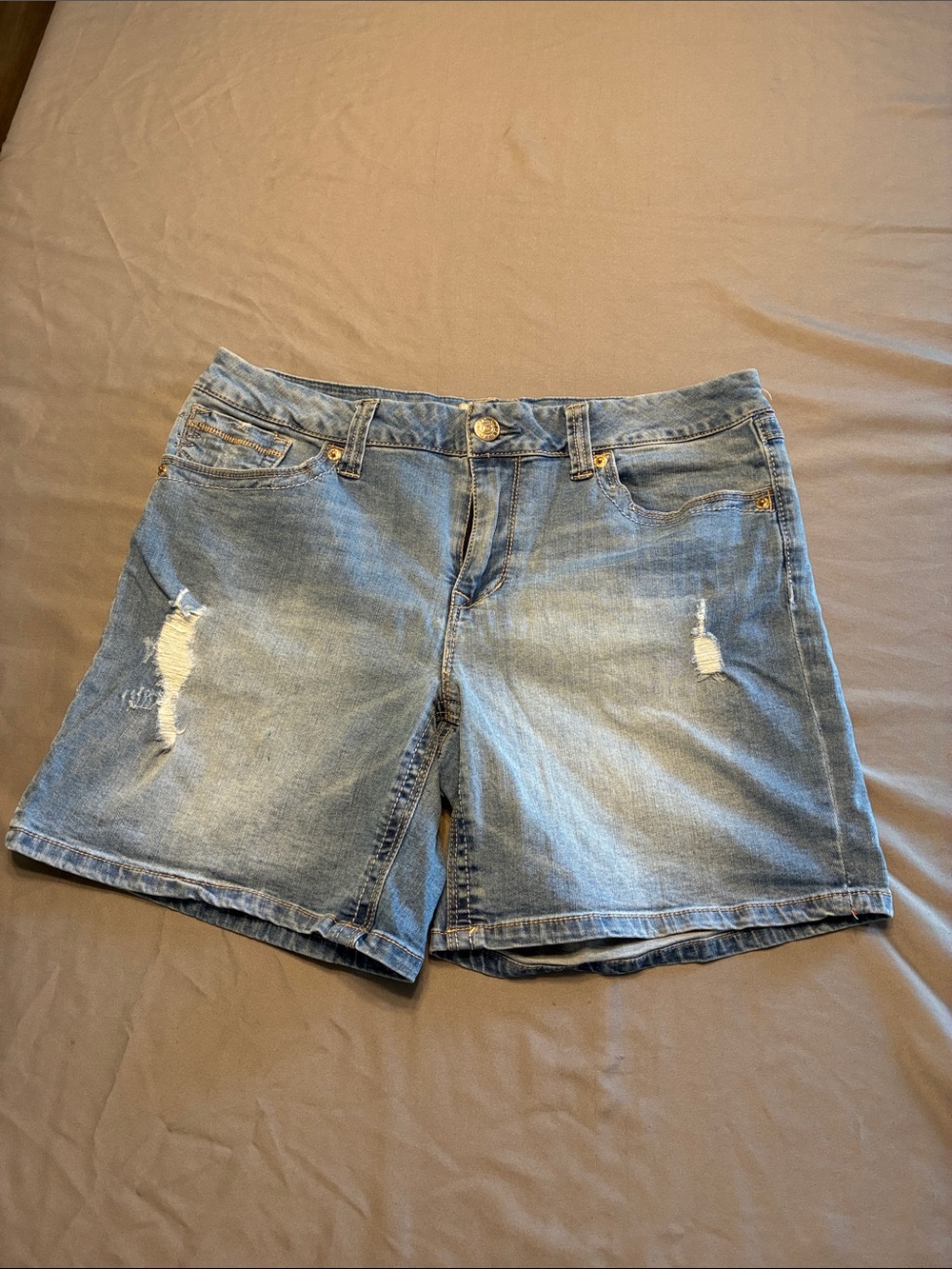 Seven7 Faded Blue Distressed Denim Shorts